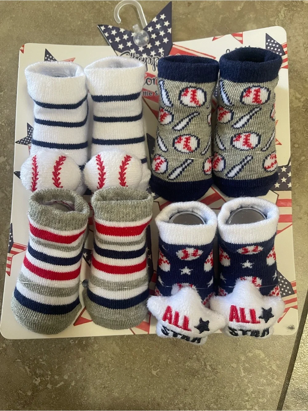 Baby Socks 4-Pack - Red Navy White Sports & Stripes